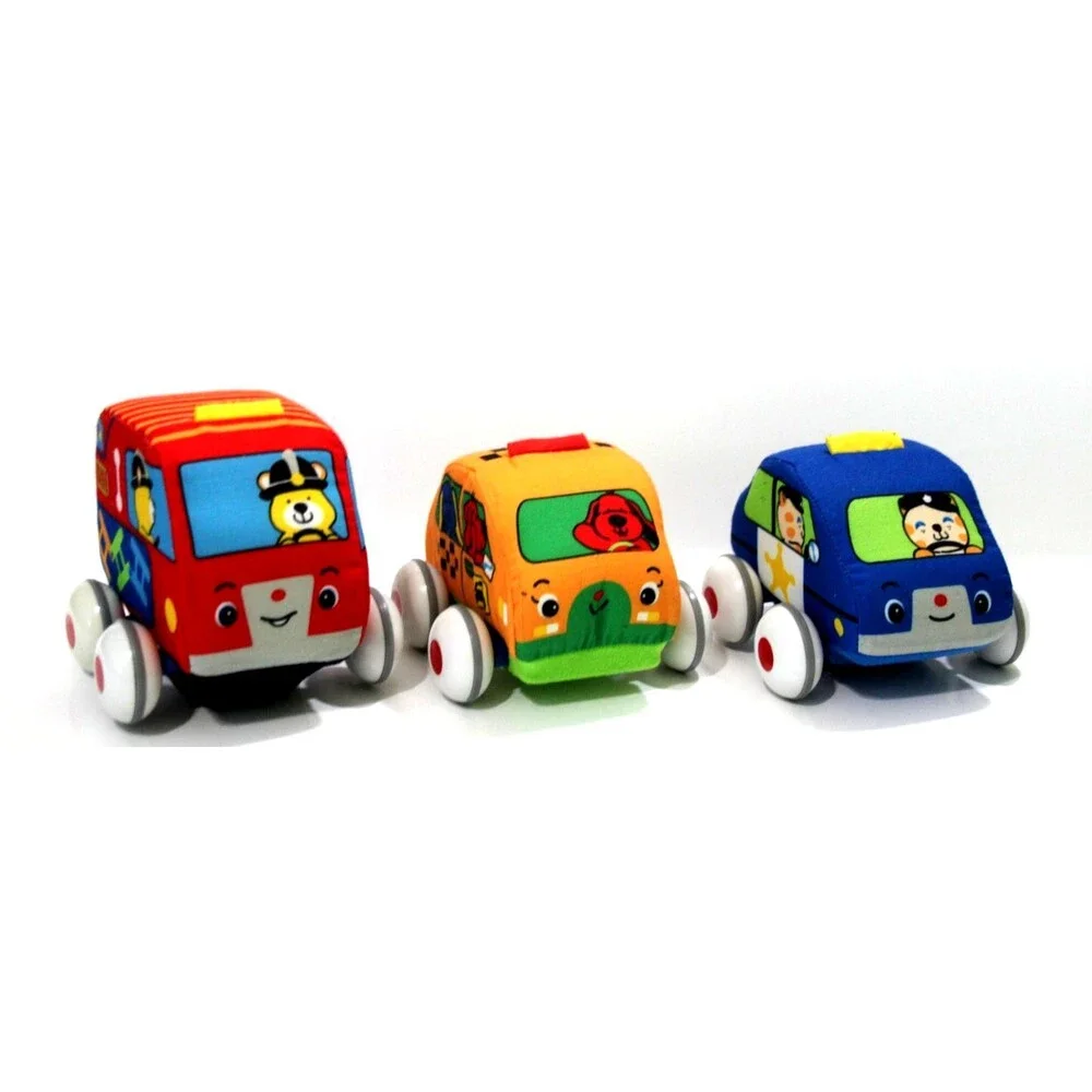 Melissa & Doug K’s Kids Pull Back Vehicles Lot of 3 Soft Toys Fire Truck Taxi